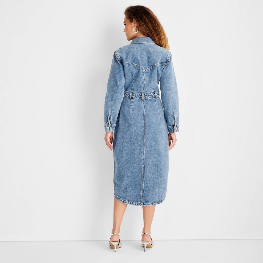 NEW Women's Long Sleeve Denim Midi Dress - Future Collective Medium Wash 16 - Picture 4 of 15